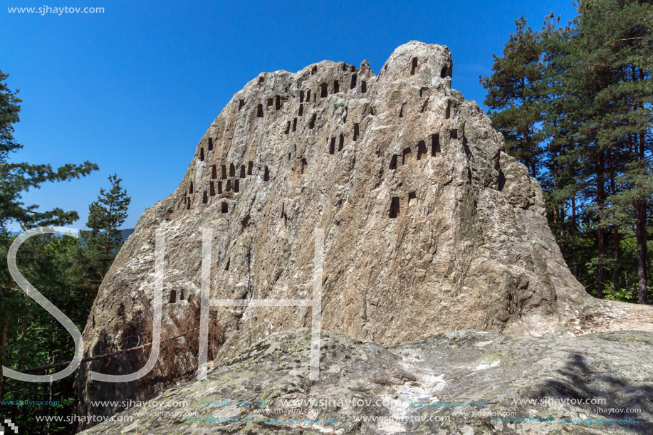 Antique Thracian Sanctuary Eagle Rocks near town of Ardino, Kardzhali Region, Bulgaria