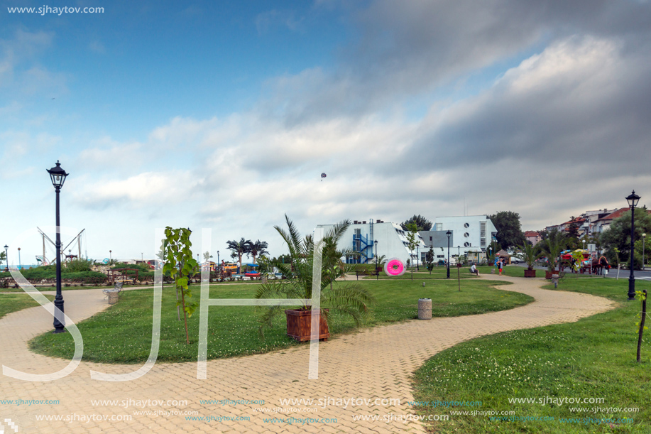 OBZOR, BULGARIA - JULY 26, 2014: Park at the embankment of resort of Obzor, Burgas region, Bulgaria