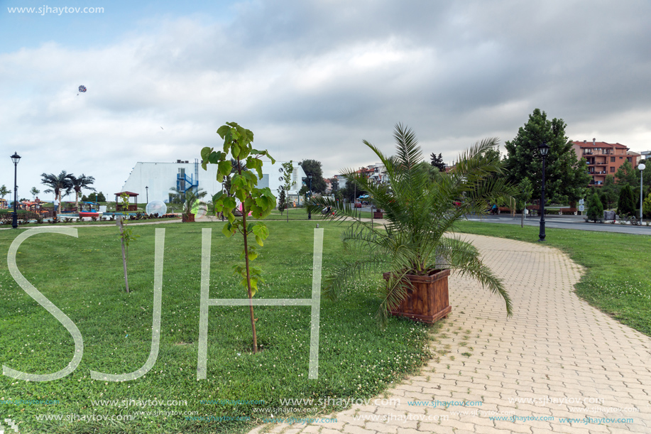 OBZOR, BULGARIA - JULY 26, 2014: Park at the embankment of resort of Obzor, Burgas region, Bulgaria