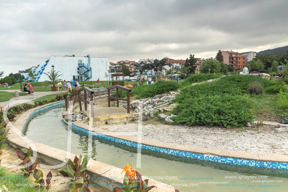 OBZOR, BULGARIA - JULY 26, 2014: Park at the embankment of resort of Obzor, Burgas region, Bulgaria