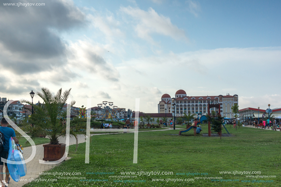 OBZOR, BULGARIA - JULY 26, 2014: Park at the embankment of resort of Obzor, Burgas region, Bulgaria