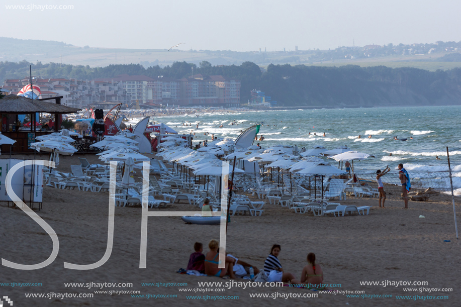 OBZOR, BULGARIA - JULY 26, 2014: Beach of resort of Obzor, Burgas region, Bulgaria