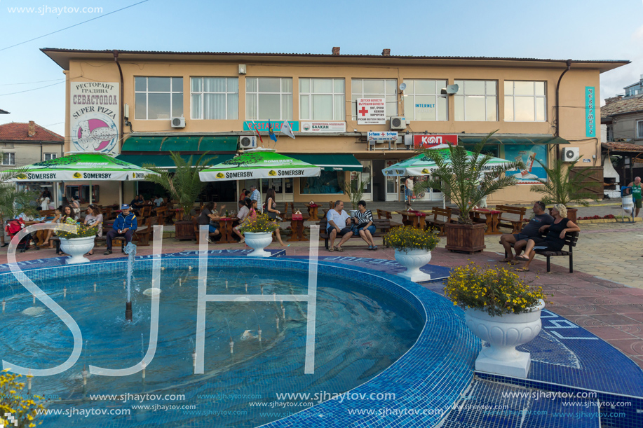 OBZOR, BULGARIA - JULY 26, 2014: Street in the center of resort of Obzor, Burgas region, Bulgaria