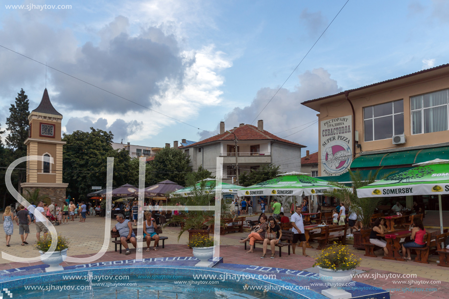 OBZOR, BULGARIA - JULY 29, 2014: Street in the center of resort of Obzor, Burgas region, Bulgaria