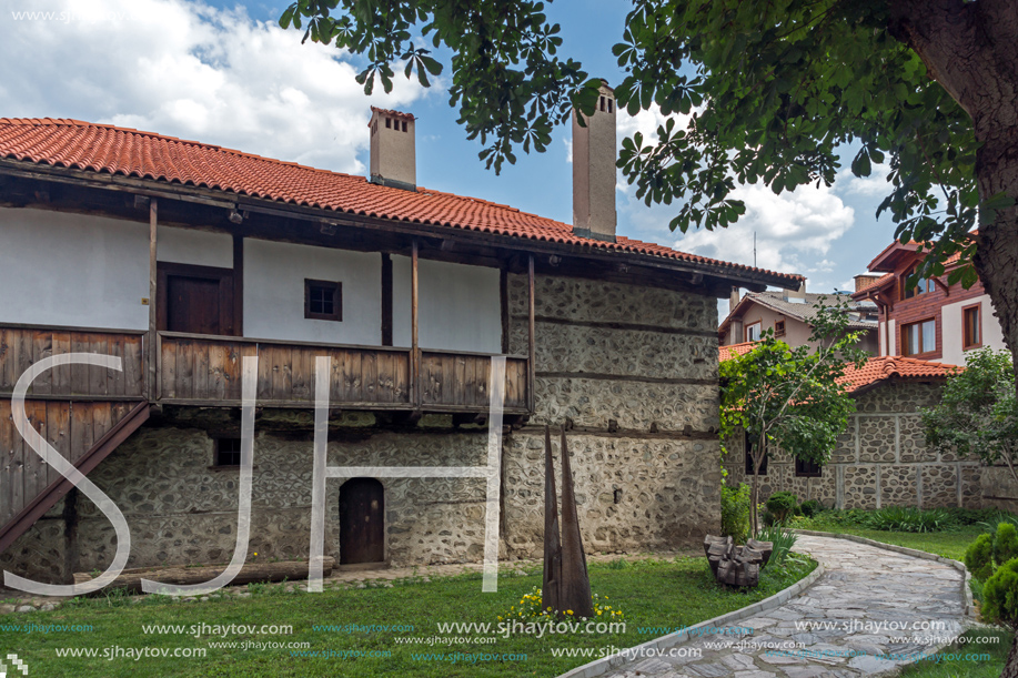 BANSKO, BULGARIA - AUGUST 13, 2013: Authentic nineteenth century houses in town of Bansko, Blagoevgrad Region, Bulgaria