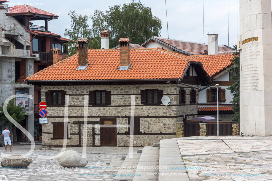 BANSKO, BULGARIA - AUGUST 13, 2013: Authentic nineteenth century houses in town of Bansko, Blagoevgrad Region, Bulgaria