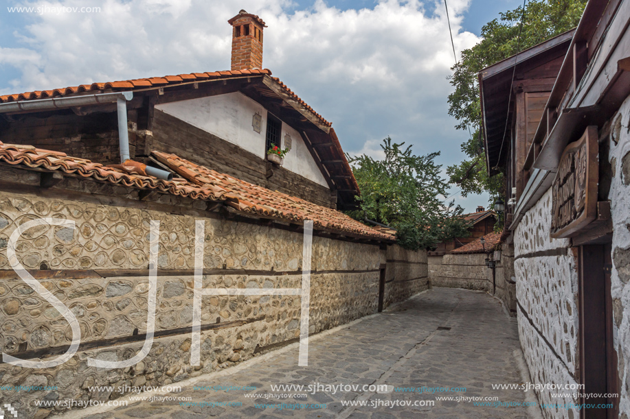 BANSKO, BULGARIA - AUGUST 13, 2013: Authentic nineteenth century houses in town of Bansko, Blagoevgrad Region, Bulgaria
