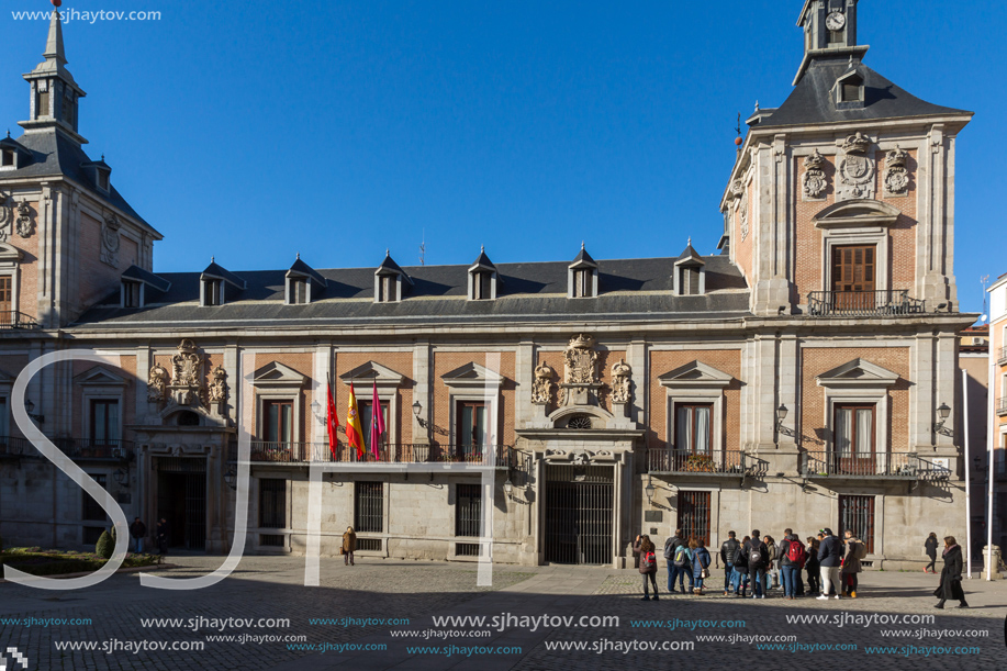 MADRID, SPAIN - JANUARY 22, 2018: Amazing view of Plaza de la Villa in City of Madrid, Spain