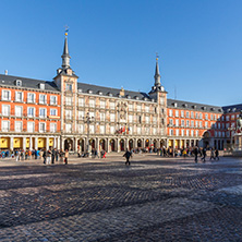 MADRID, SPAIN - JANUARY 22, 2018:  Plaza Mayor with statue of King Philips III in Madrid, Spain