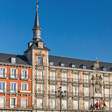 MADRID, SPAIN - JANUARY 22, 2018:  Plaza Mayor with statue of King Philips III in Madrid, Spain