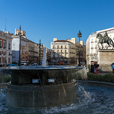 MADRID, SPAIN - JANUARY 22, 2018:  Equestrian Statue of Carlos III at Puerta del Sol in Madrid, Spain