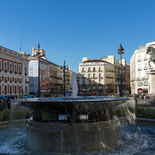 MADRID, SPAIN - JANUARY 22, 2018:  Equestrian Statue of Carlos III at Puerta del Sol in Madrid, Spain