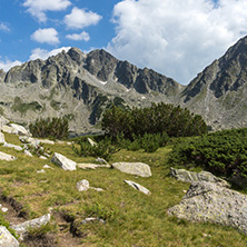 Landscape of Begovitsa River Valley, The Tooth, the dolls and Yalovarnika Peaks, Pirin Mountain, Bulgaria