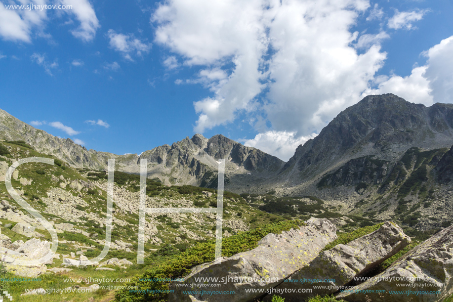 Landscape of Begovitsa River Valley, The Tooth, the dolls and Yalovarnika Peaks, Pirin Mountain, Bulgaria