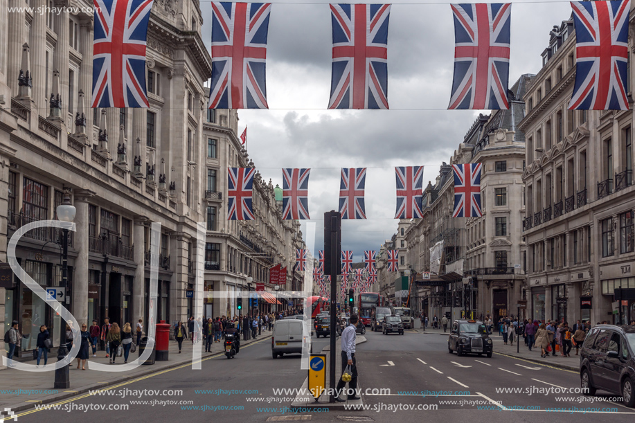 LONDON, ENGLAND - JUNE 16 2016: Clouds over Oxford Street, City of London, England, Great Britain