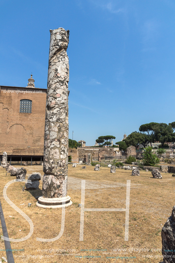 ROME, ITALY - JUNE 24, 2017: Panoramic view of Roman Forum in city of Rome, Italy