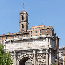 ROME, ITALY - JUNE 24, 2017: Capitoline Hill, Septimius Severus Arch at Roman Forum in city of Rome, Italy