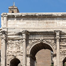 ROME, ITALY - JUNE 24, 2017: Capitoline Hill, Septimius Severus Arch at Roman Forum in city of Rome, Italy