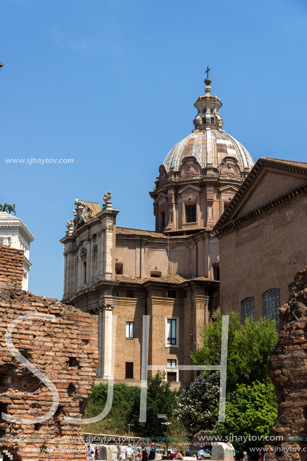 ROME, ITALY - JUNE 24, 2017: Panoramic view of Roman Forum in city of Rome, Italy