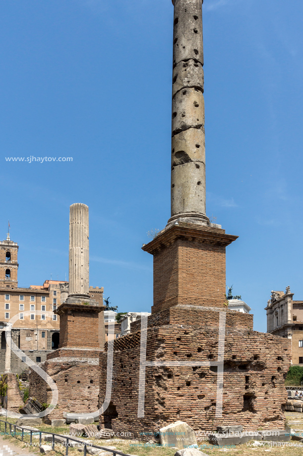 ROME, ITALY - JUNE 24, 2017: Column of Phocas at Roman Forum in city of Rome, Italy