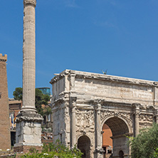 ROME, ITALY - JUNE 24, 2017: Capitoline Hill, Septimius Severus Arch at Roman Forum in city of Rome, Italy