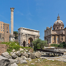 ROME, ITALY - JUNE 24, 2017: Capitoline Hill, Septimius Severus Arch at Roman Forum in city of Rome, Italy