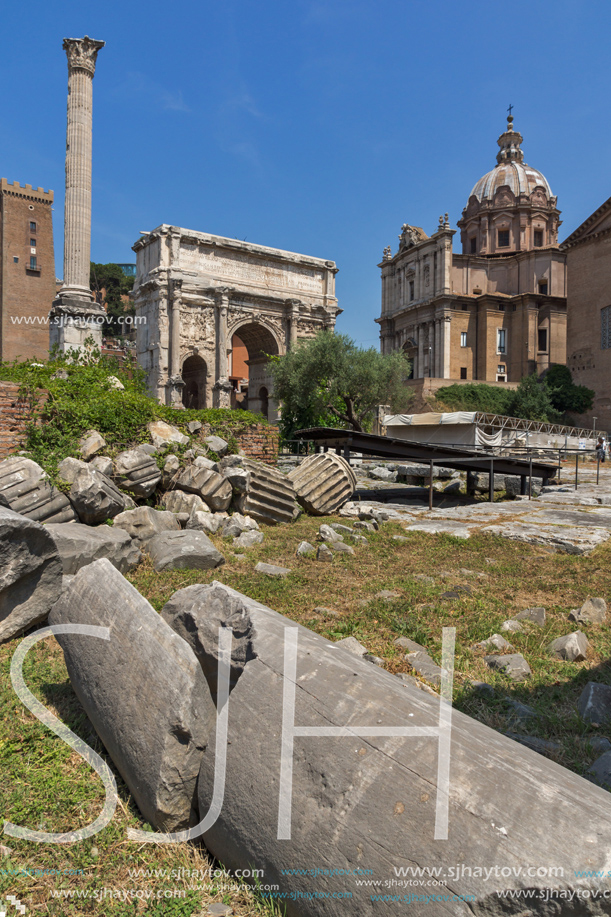 ROME, ITALY - JUNE 24, 2017: Capitoline Hill, Septimius Severus Arch at Roman Forum in city of Rome, Italy