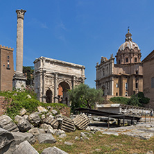 ROME, ITALY - JUNE 24, 2017: Capitoline Hill, Septimius Severus Arch at Roman Forum in city of Rome, Italy