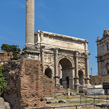 ROME, ITALY - JUNE 24, 2017: Capitoline Hill, Septimius Severus Arch at Roman Forum in city of Rome, Italy