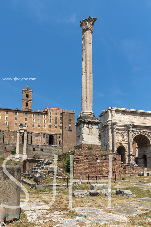 ROME, ITALY - JUNE 24, 2017: Capitoline Hill, Septimius Severus Arch at Roman Forum in city of Rome, Italy