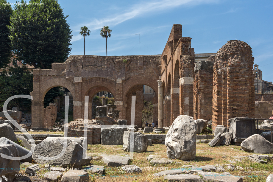 ROME, ITALY - JUNE 24, 2017: Panoramic view of Roman Forum in city of Rome, Italy