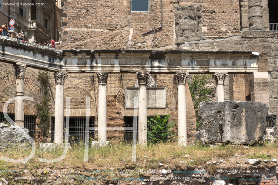 ROME, ITALY - JUNE 24, 2017: Panoramic view of Roman Forum and Capitoline Hill in city of Rome, Italy