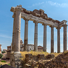 ROME, ITALY - JUNE 24, 2017: Capitoline Hill, Temple of Saturn and Capitoline Hill in city of Rome, Italy
