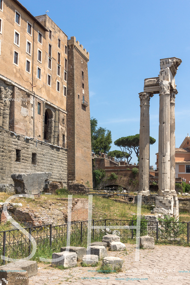 ROME, ITALY - JUNE 24, 2017: Panoramic view of Roman Forum and Capitoline Hill in city of Rome, Italy