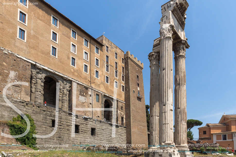 ROME, ITALY - JUNE 24, 2017: Panoramic view of Roman Forum and Capitoline Hill in city of Rome, Italy