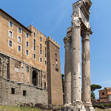 ROME, ITALY - JUNE 24, 2017: Panoramic view of Roman Forum and Capitoline Hill in city of Rome, Italy