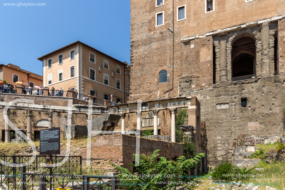 ROME, ITALY - JUNE 24, 2017: Panoramic view of Roman Forum and Capitoline Hill in city of Rome, Italy