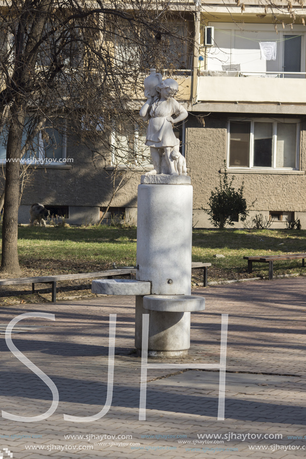 KYUSTENDIL, BULGARIA - JANUARY 15, 2015: Park and statue in the center in Town of Kyustendil, Bulgaria