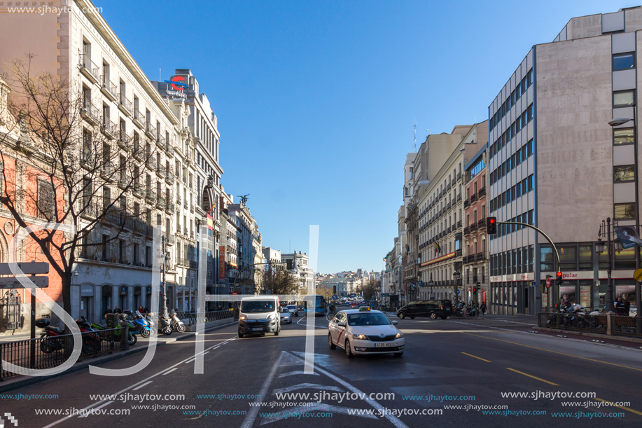 MADRID, SPAIN - JANUARY 22, 2018: Building at Alcala street in city of Madrid, Spain
