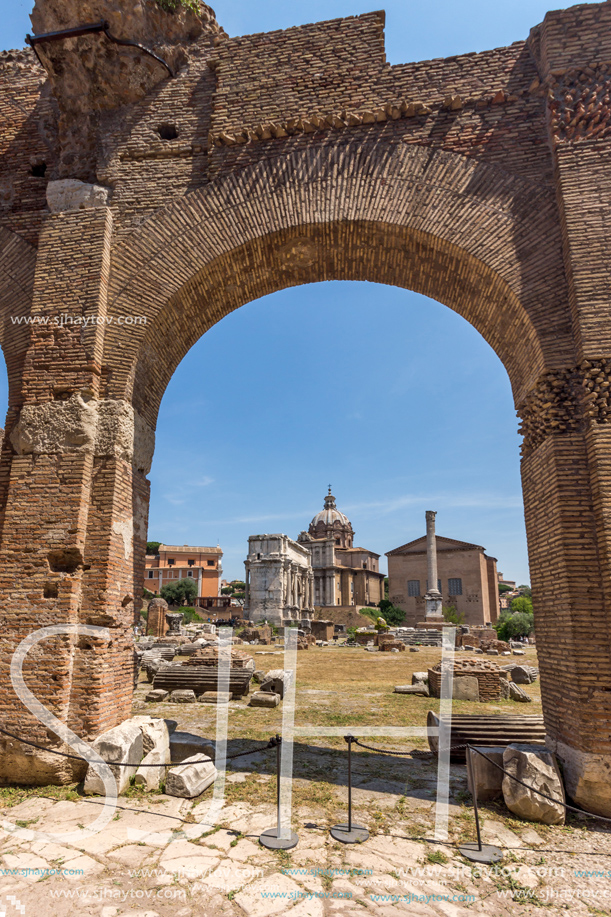 ROME, ITALY - JUNE 24, 2017: Ruins of Roman Forum and Capitoline Hill in city of Rome, Italy