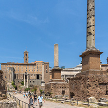 ROME, ITALY - JUNE 24, 2017: Ruins of Roman Forum and Capitoline Hill in city of Rome, Italy