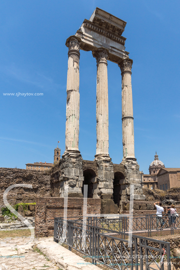 ROME, ITALY - JUNE 24, 2017: Ruins of Roman Forum and Capitoline Hill in city of Rome, Italy