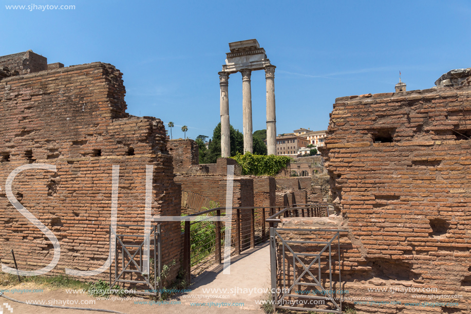 ROME, ITALY - JUNE 24, 2017: Ruins of Roman Forum and Capitoline Hill in city of Rome, Italy
