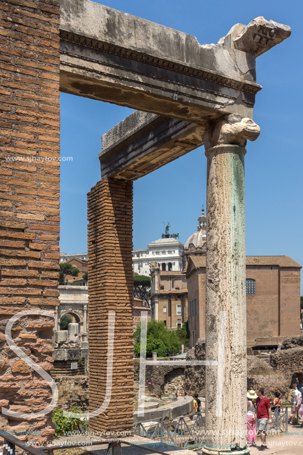 ROME, ITALY - JUNE 24, 2017: Ruins of Roman Forum and Capitoline Hill in city of Rome, Italy