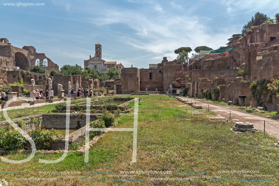 ROME, ITALY - JUNE 24, 2017: Amazing view of Temple of Vesta at Roman Forum in city of Rome, Italy