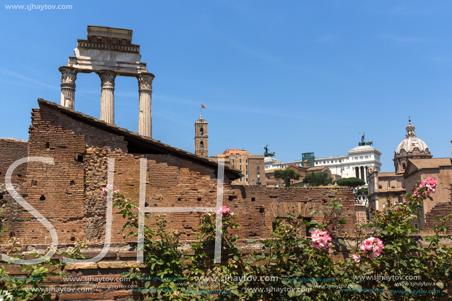 ROME, ITALY - JUNE 24, 2017: Ruins of Roman Forum and Capitoline Hill in city of Rome, Italy