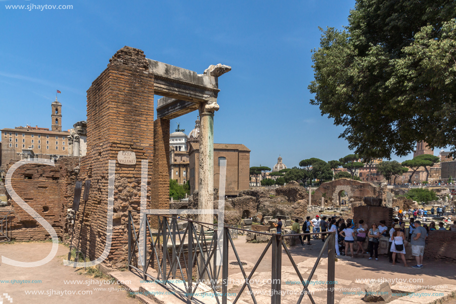 ROME, ITALY - JUNE 24, 2017: Ruins of Roman Forum and Capitoline Hill in city of Rome, Italy