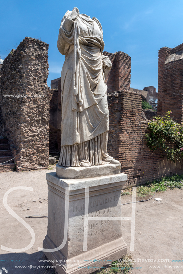 ROME, ITALY - JUNE 24, 2017: Amazing view of Temple of Vesta at Roman Forum in city of Rome, Italy