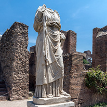 ROME, ITALY - JUNE 24, 2017: Amazing view of Temple of Vesta at Roman Forum in city of Rome, Italy