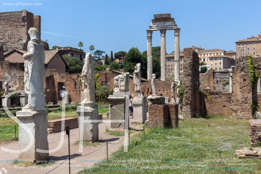 ROME, ITALY - JUNE 24, 2017: Amazing view of Temple of Vesta at Roman Forum in city of Rome, Italy